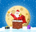 Santa claus with bag with gifts in house chimney Royalty Free Stock Photo