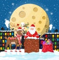 Santa claus with bag with gifts in house chimney Royalty Free Stock Photo