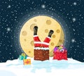 Santa claus with bag with gifts in house chimney Royalty Free Stock Photo