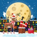 Santa claus with bag with gifts in house chimney Royalty Free Stock Photo