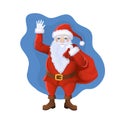 Santa Claus with a bag of gifts waving his hand