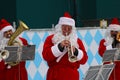 Santa Claus band performs Christmas carols in Park Gorkogo in Moscow.