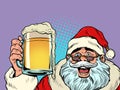 Santa Claus with a beer mug. Pub or bar, a fun party. Christmas and New Year, winter seasonal holiday in December Royalty Free Stock Photo