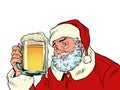 Santa Claus with a beer mug. Pub or bar, a fun party. Christmas and New Year, winter seasonal holiday in December Royalty Free Stock Photo