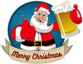 Santa Claus beer mug thumb up Merry Christmas Round Frame