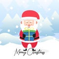 Santa Claus With The Big Gift Box with scene winter landscape.Cute Christmas Character Royalty Free Stock Photo