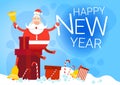 Santa Claus With Big Present Box Christmas Holiday Happy New Year Greeting Card Royalty Free Stock Photo