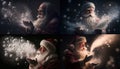 Santa Claus blowing magic snow of his hands Ai, generative Royalty Free Stock Photo