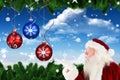 Santa claus blowing a snowflake Royalty Free Stock Photo