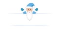 Santa Claus in blue clothes beckons