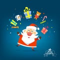 Santa Claus with boxes of gifts. Vector, illustration.