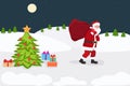 Santa Claus brings gifts to happy children for the New Year. Vector illustration Royalty Free Stock Photo