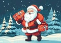 Santa claus brings presents in the snow Christmas holiday wallpaper. Royalty Free Stock Photo