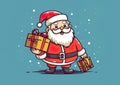 Santa claus brings presents in the snow Christmas holiday wallpaper. Royalty Free Stock Photo