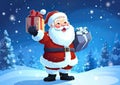 Santa claus brings presents in the snow Christmas holiday wallpaper. Royalty Free Stock Photo