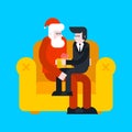 Santa Claus and businessman. Sanat on armchair. Christmas and New Year vector illustration