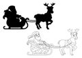 Santa Claus carries Christmas presents on a reindeer sleigh. Black silhouette. Design element. Vector illustration isolated on Royalty Free Stock Photo