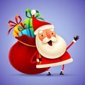 Santa Claus carrying a bag with full of Christmas gift box presents Royalty Free Stock Photo