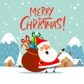 Santa Claus carrying a bag with full of Christmas gift box presents Royalty Free Stock Photo