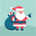 santa claus carrying bag full of gift pointing hand design, vector santa carry box presents snowflakes happy xmas character santa Royalty Free Stock Photo