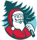 Santa Claus Carrying Christmas Tree Retro