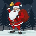 Santa Claus Carrying Present Bag And Bell