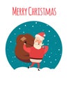 Santa Claus carrying sack full of gifts. Xmas time. Christmas coming. Vector illustration for your web design.