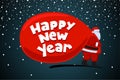 Santa Claus cartoon character coming and carries large huge heavy gifts red bag. Christmas and Happy New year holiday