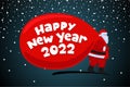 Santa Claus cartoon character coming and carries large huge heavy gifts red bag. Christmas and Happy New year 2022
