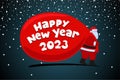 Santa Claus cartoon character coming and carries large huge heavy gifts red bag. Christmas and Happy New year 2023