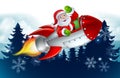 Santa Claus in Rocket Christmas Cartoon Royalty Free Stock Photo