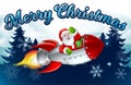 Santa Claus Rocket Merry Christmas Forest Cartoon Royalty Free Stock Photo