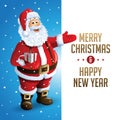 Santa Claus Cartoon Character Showing Merry Christmas Tittle Written in Blank Space. Vector Illustration