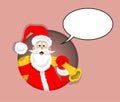 Santa Claus cartoon inside circle with speech bubble