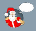 Santa Claus cartoon inside circle with whisper bubble