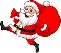 Santa Claus cartoon running with the bag of the presents Royalty Free Stock Photo