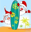 Santa claus cartoon with surfboard