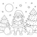 Santa Claus and cats. Christmas illustration for a coloring book