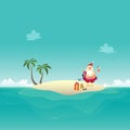 Santa Claus celebrate summer at sandy island - Christmas in June background