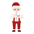 Santa Claus character and christmas cookies and milk in cartoon style on white background, art for poster design