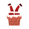 Santa Claus character descends the chimney in cartoon style on white background, clip art for poster design Royalty Free Stock Photo