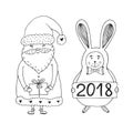 Santa Claus character with rabbit. Christmas and Happy New Year