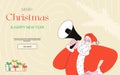 Santa Claus character speaking in loud speaker greeting