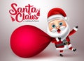 Santa claus character vector design. Santa claus is coming to town text with christmas santa pulling sack bag element. Royalty Free Stock Photo