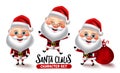 Santa claus character vector set. Christmas santa characters in different pose and gestures isolated in white background for xmas
