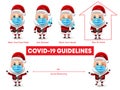 Santa claus character vector set. Christmas santa collection wearing face mask for covid-19 guidelines campaign for new normal.