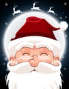 Santa Claus character white beard and moustaches in traditional Christmas holiday on nighttime background