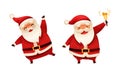 Santa Claus Character with White Beard in Red Hat Dancing and Ringing Bell Vector Set Royalty Free Stock Photo