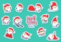 Santa Claus characters of Christmas. Quirky cartoon patch cute sticker flat.