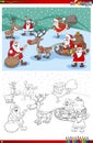 Santa Claus characters group on Christmas time coloring book page Royalty Free Stock Photo